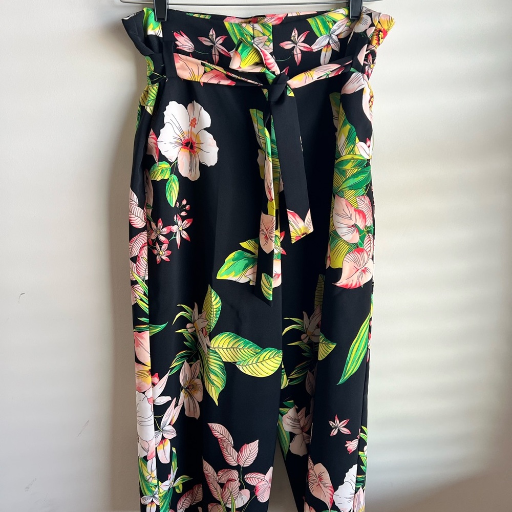 Floral Wide-Leg Pants with Tie Waist